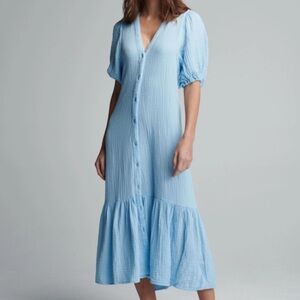 Sundays Sky Blue Midi Dress with Buttons